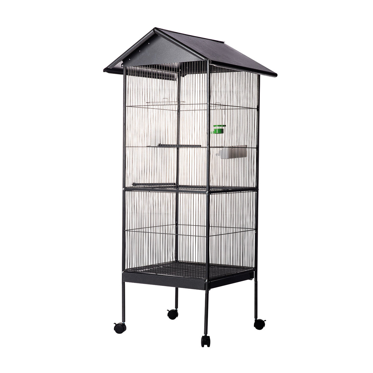 AQPET FRIENDS Volière avec toit pour grands oiseaux et canaris, cage en métal avec pied et roulettes, adaptée à l’intérieur et à l’extérieur, dimensions 157x52x52 cm, noire