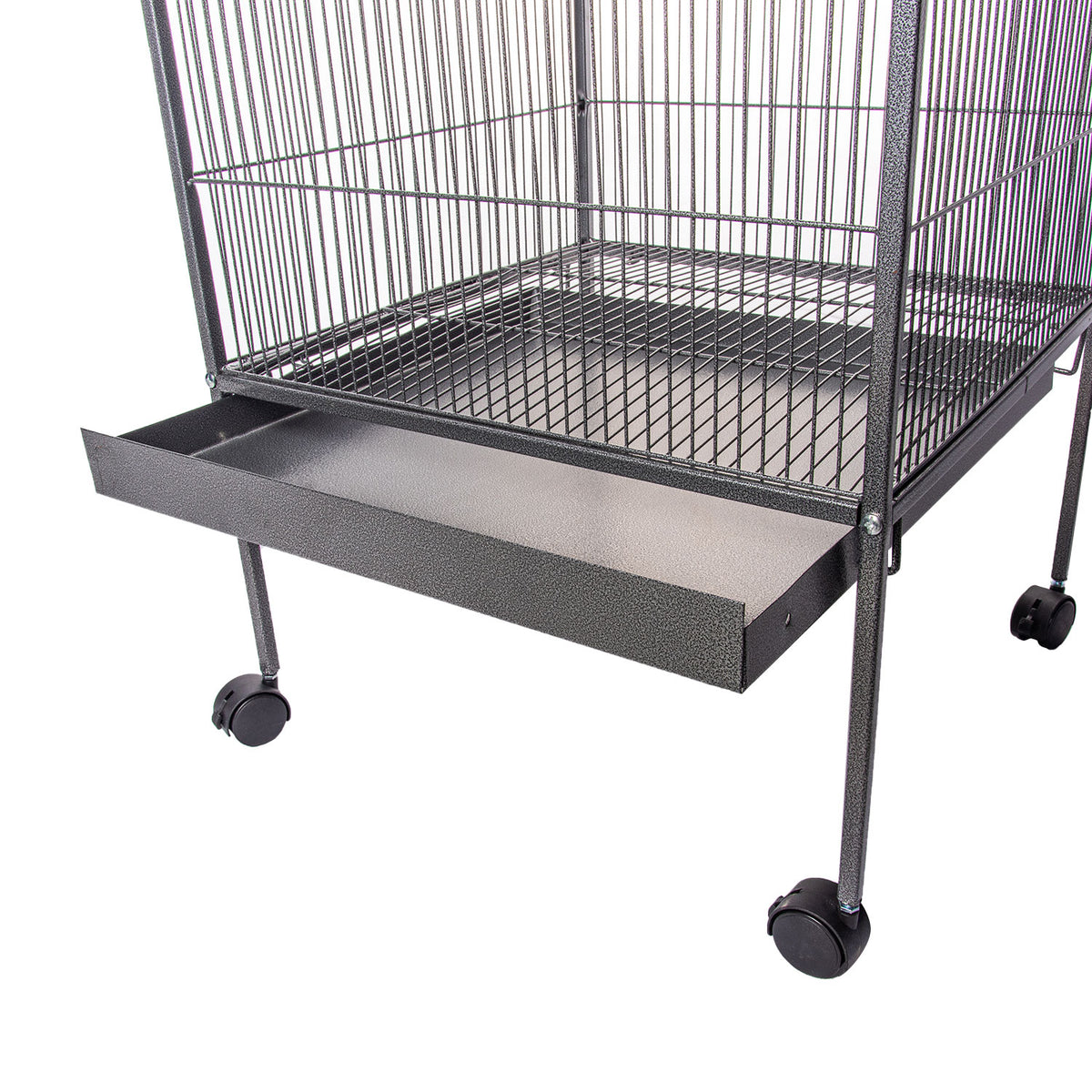 AQPET FRIENDS Volière avec toit pour grands oiseaux et canaris, cage en métal avec pied et roulettes, adaptée à l’intérieur et à l’extérieur, dimensions 157x52x52 cm, noire
