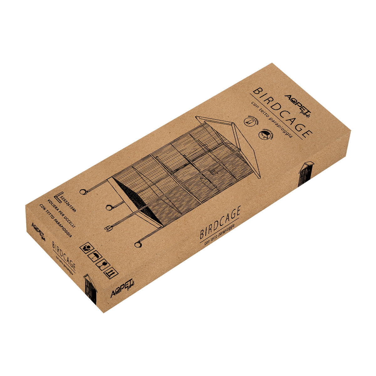AQPET FRIENDS Volière avec toit pour grands oiseaux et canaris, cage en métal avec pied et roulettes, adaptée à l’intérieur et à l’extérieur, dimensions 157x52x52 cm, noire