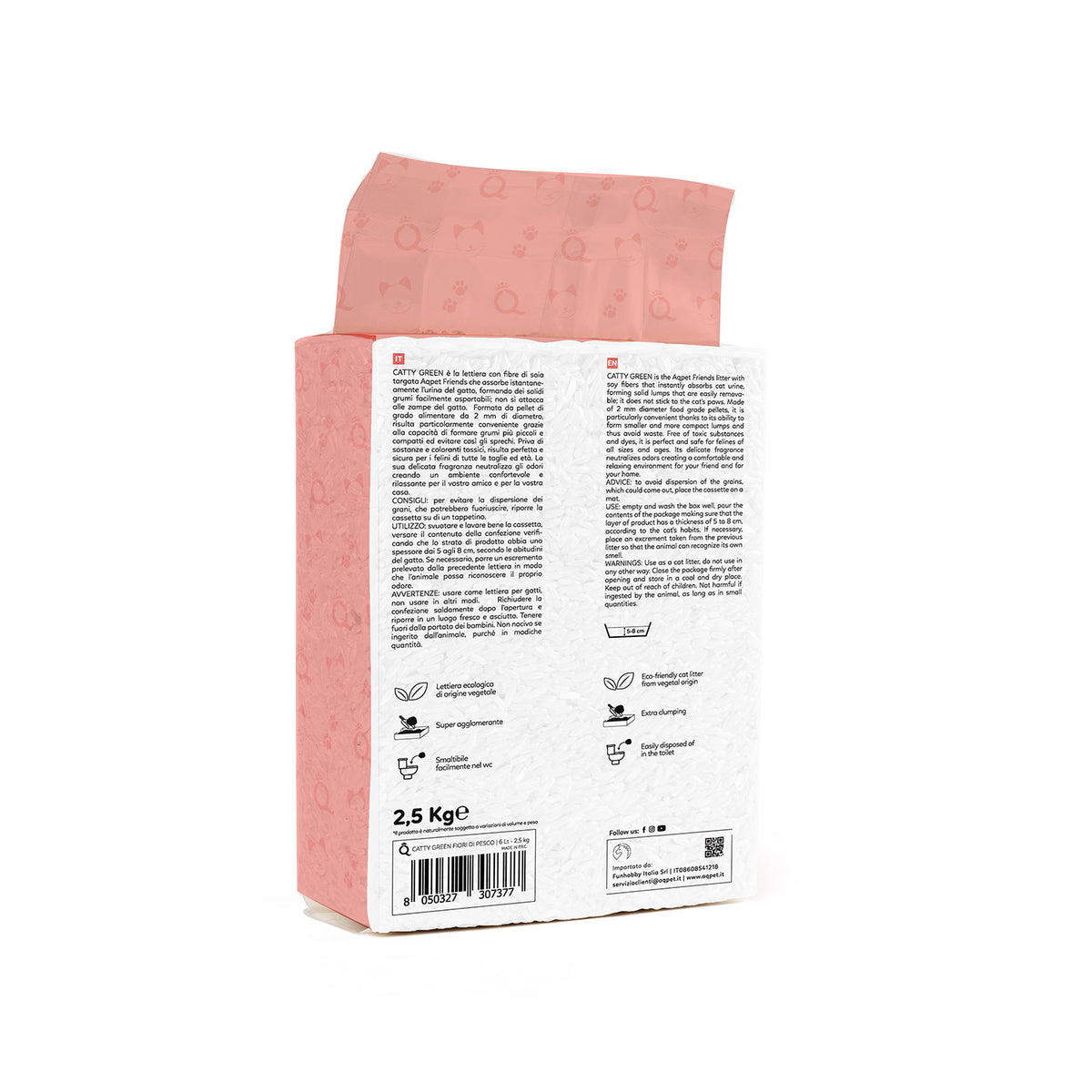 AQPET FRIENDS Catty Green litière à base de soja, parfum fleurs de pêcher, 6LT, pour chats, ultra-absorbante, anti-odeurs, hygiène féline