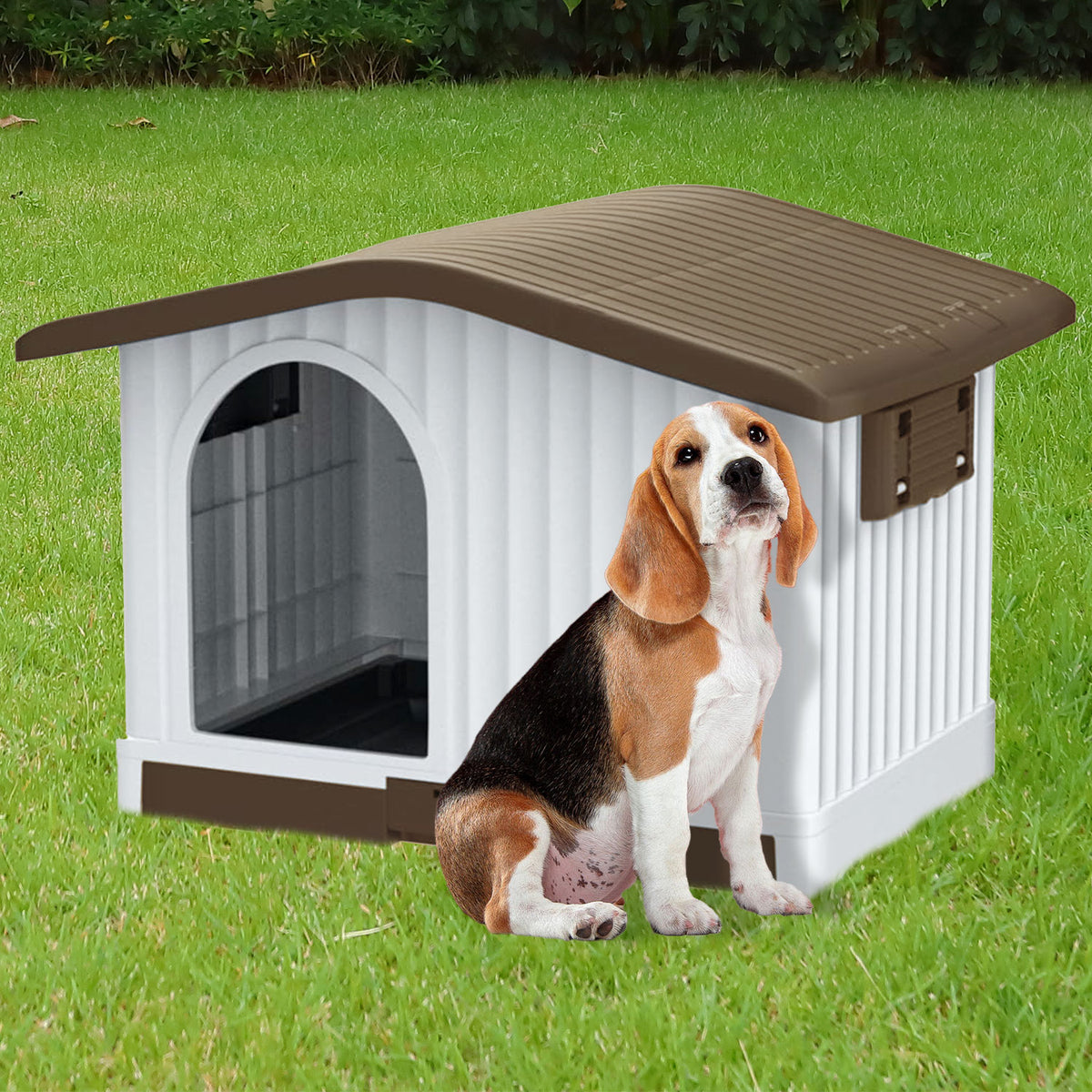 AQPET FRIENDS Villa Niche en plastique - 87 X 74 X 61 H, couleur marron, pour chiens et chats, confort et détente