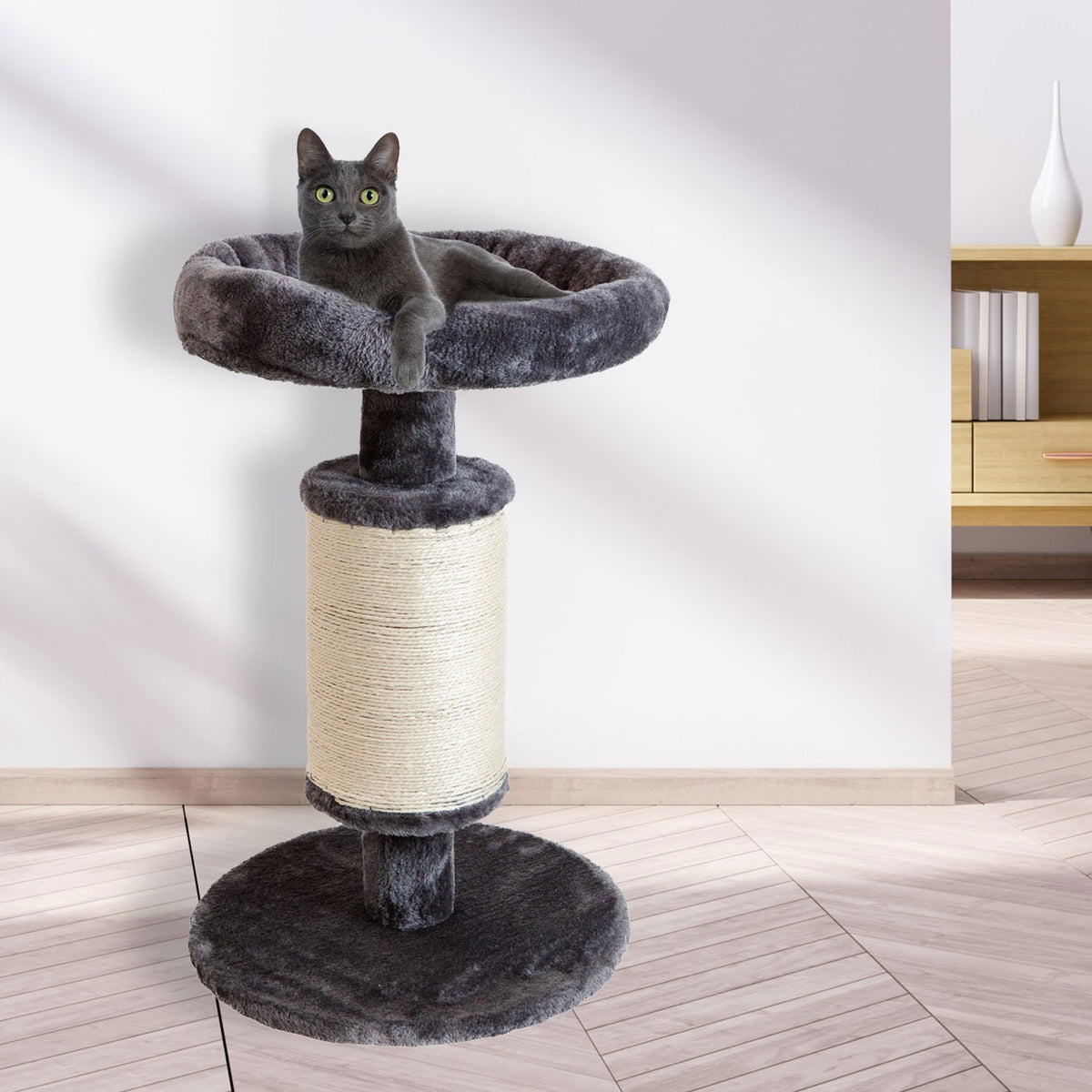 AQPET FRIENDS griffoir pour chat en sisal et tissu avec plateforme, hauteur 58 cm, pour le plus grand plaisir de votre chat, couleur grise