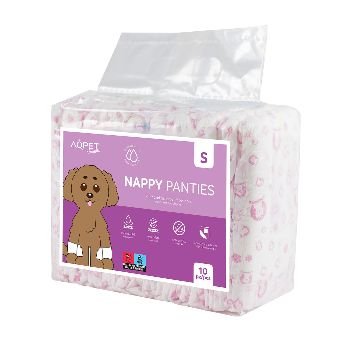 AQPET FRIENDS Nappy Panties couches-culottes pour chiennes, 10 pièces absorbantes pour l’hygiène quotidienne