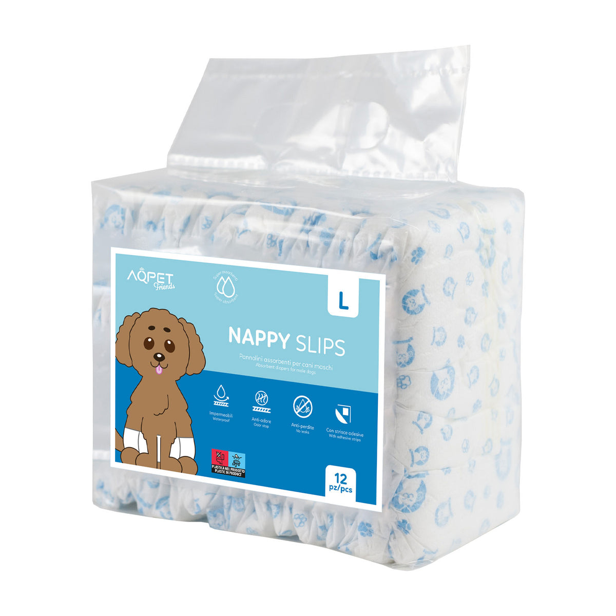 AQPET FRIENDS Nappy Slips couches-culottes pour chiens mâles, 12 pièces absorbantes pour l’hygiène quotidienne