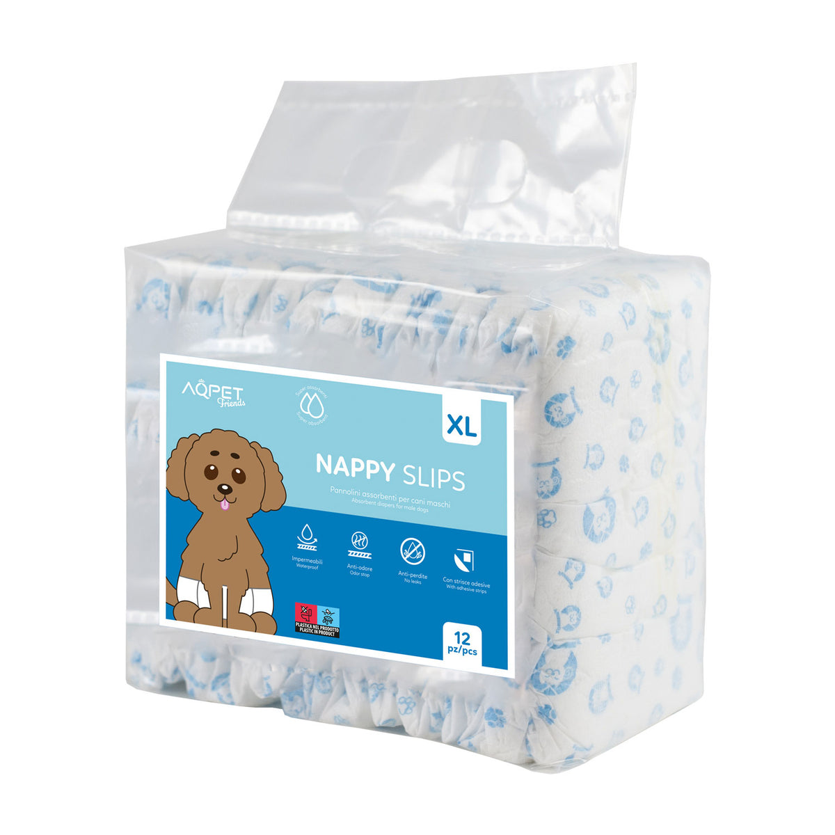 AQPET FRIENDS Nappy Slips couches-culottes pour chiens mâles, 12 pièces absorbantes pour l’hygiène quotidienne