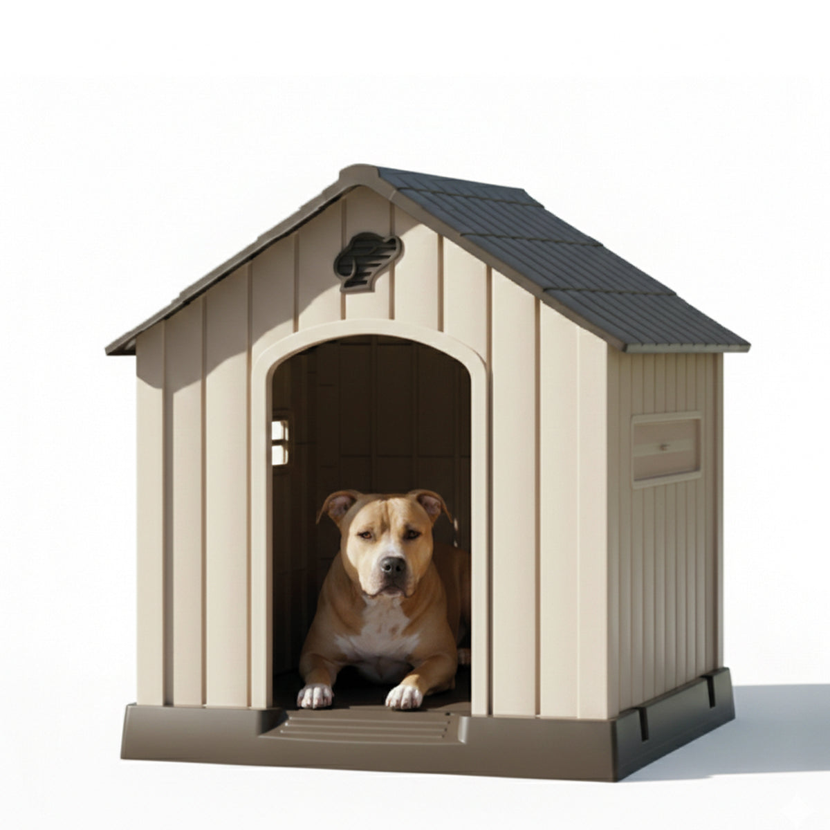 AQPET FRIENDS Niche pour chiens en plastique, imperméable, pour l’extérieur et l’intérieur – Maison avec sol surélevé et système de ventilation – Abri résistant