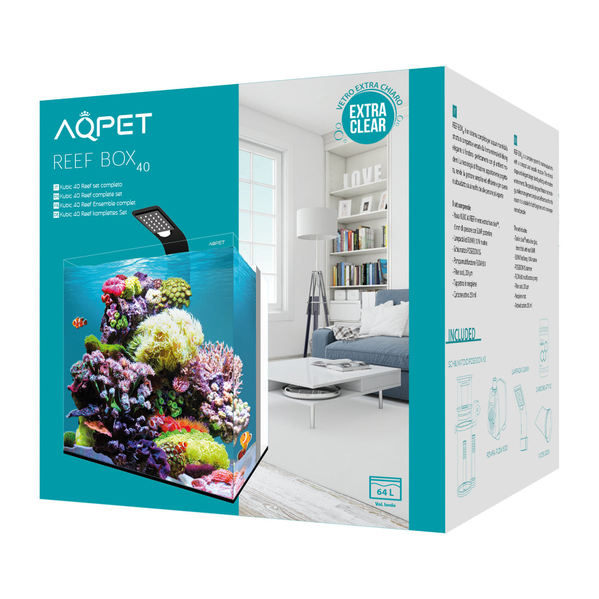 AQPET KUBIC **REEF BOX 40** AQUARIUM MARIN COMPLET