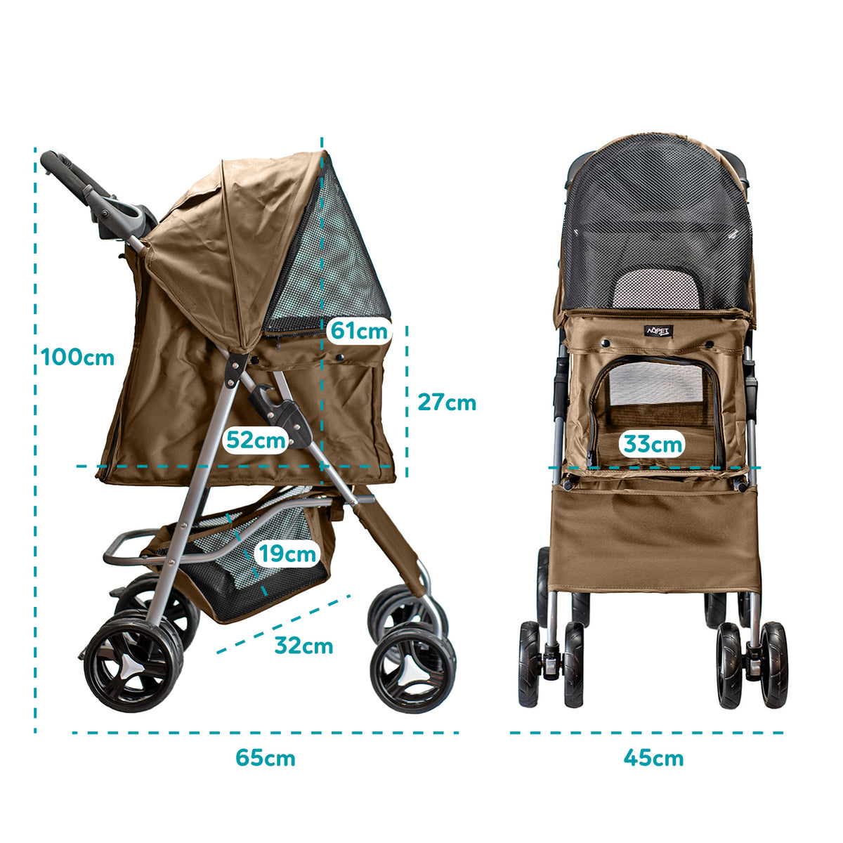 AQPET FRIENDS Poussette confortable et pratique pour chiens de taille moyenne / petite, pour chiens et chats, voyage en toute sécurité