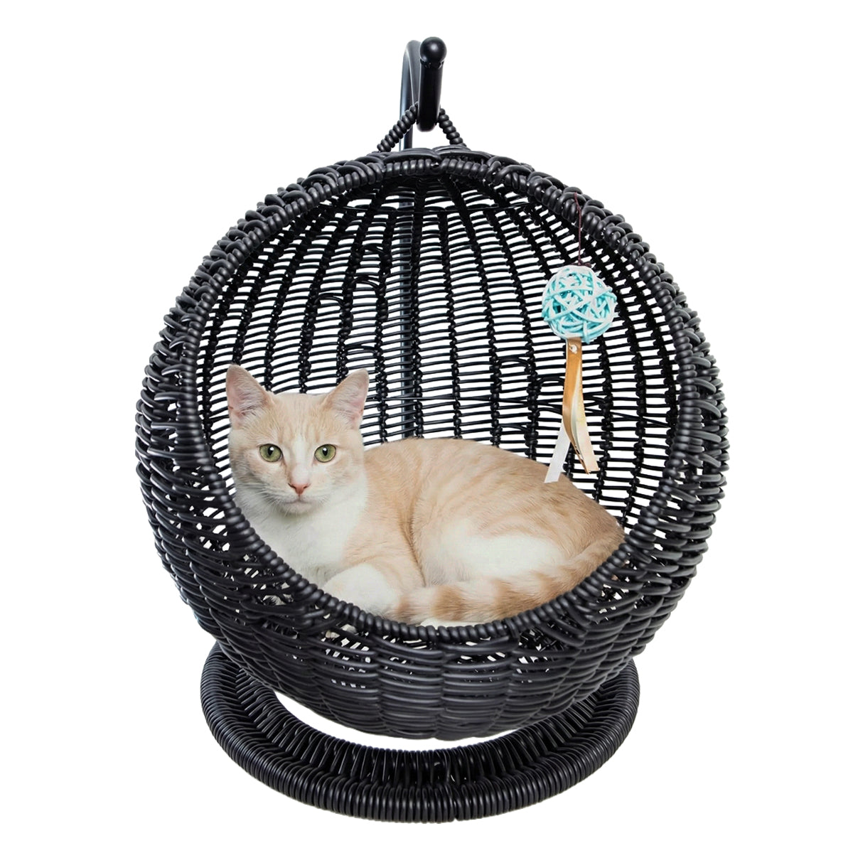 AQPET FRIENDS Morfeo panier suspendu pour chats et chatons en osier tressé à la main, avec coussin moelleux inclus, couleur noire, 46x62 cm