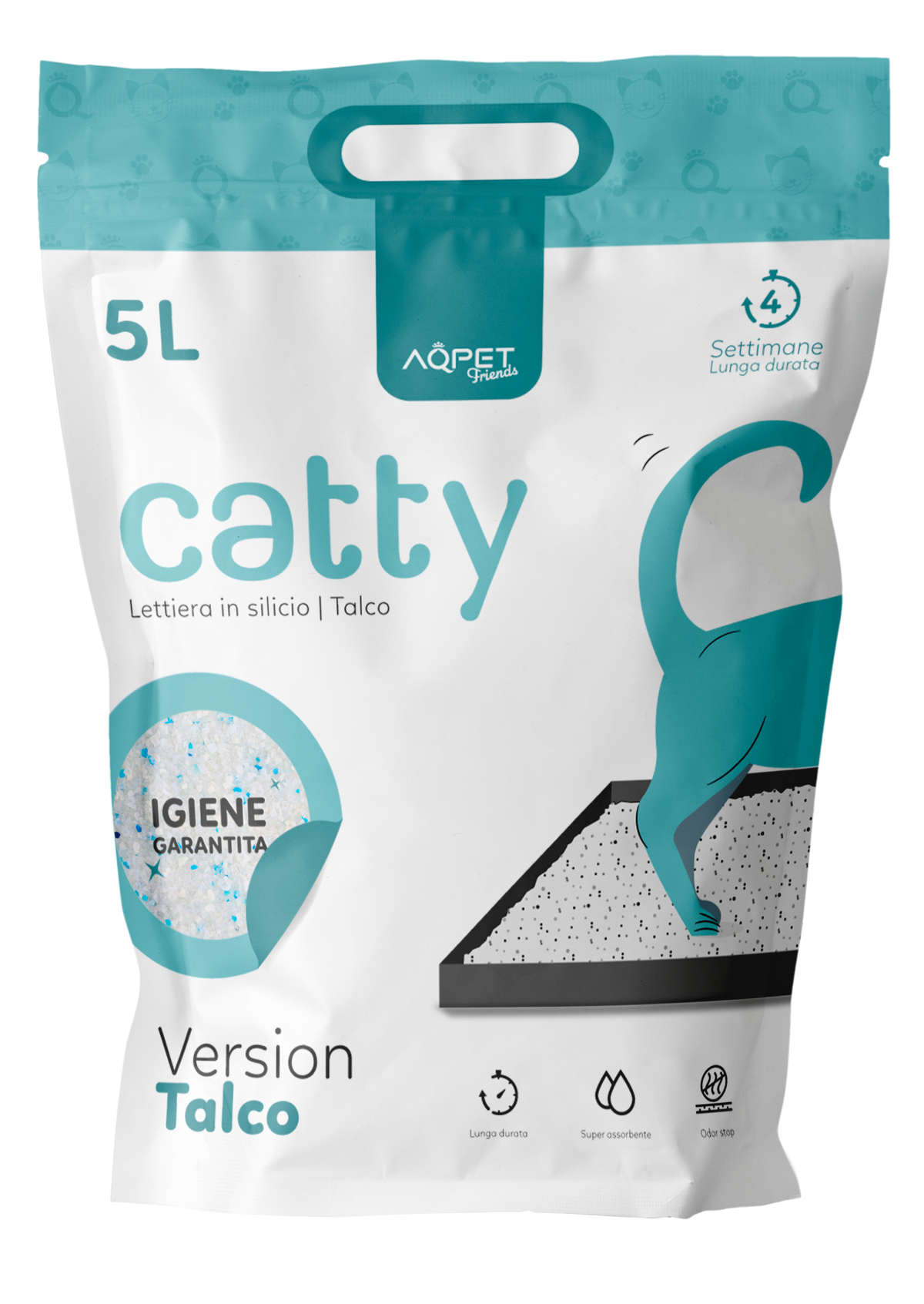 AQPET FRIENDS Litière en silice Catty parfum talc pour chats, super absorbante, anti-odeurs, hygiène du chat